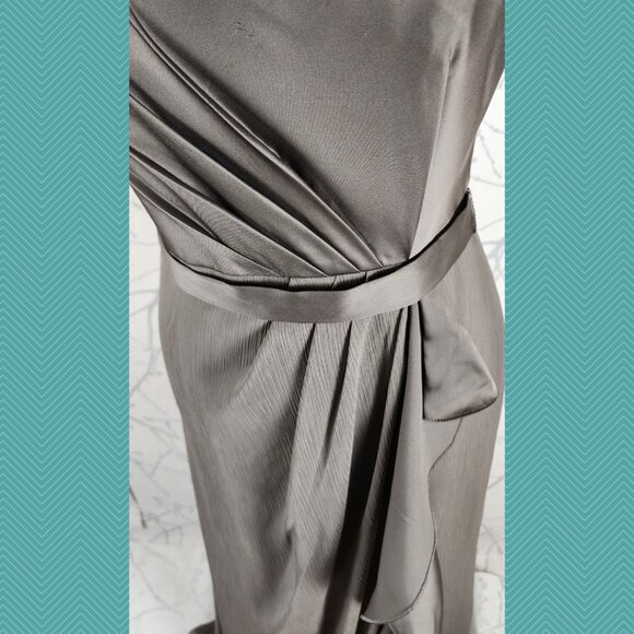 Vera Wang WHITE Gray Taupe Pleated Ruffle Side Slit Bridesmaid Dress - Picture 2 of 5